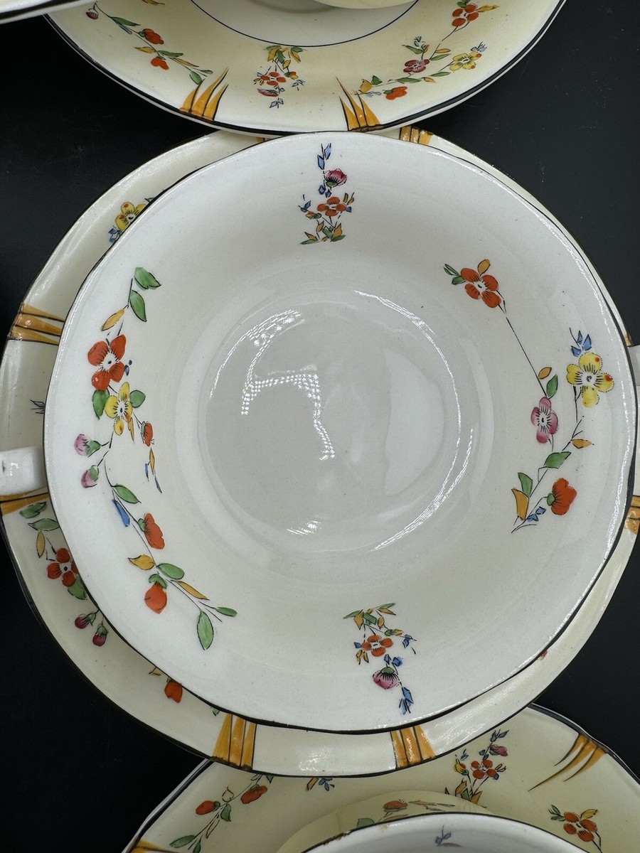 Ensemble de 4 tasses à thé et soucoupes vintage ALFRED MEAKIN Hereford Staffordshire, Angleterre MEA345 vintage vert olive fruit blé - France