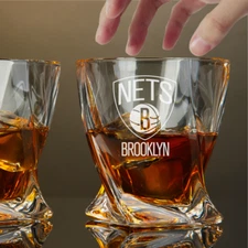 Custom Engraved Brooklyn Nets Whiskey Glass – 10 oz Twisted Rocks Glass