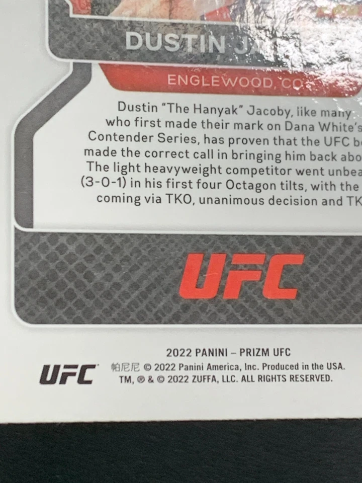 Dustin Jacoby 123 Silver Prizm UFC 2022 Panini - Image 3 of 4
