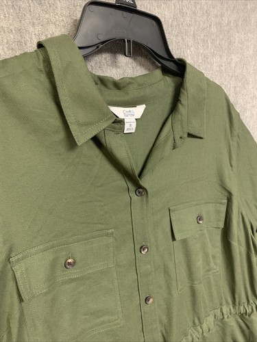 Croft Barrow Dress Womens 1X 14W Green Utility Pockets Drawstring Short Sleeve - Picture 5 of 15