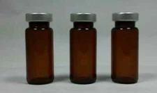 THREE 10ml AMBER EMPTY sterile capped serum vials