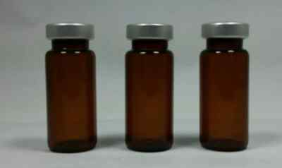 THREE 10ml AMBER EMPTY sterile capped serum vials