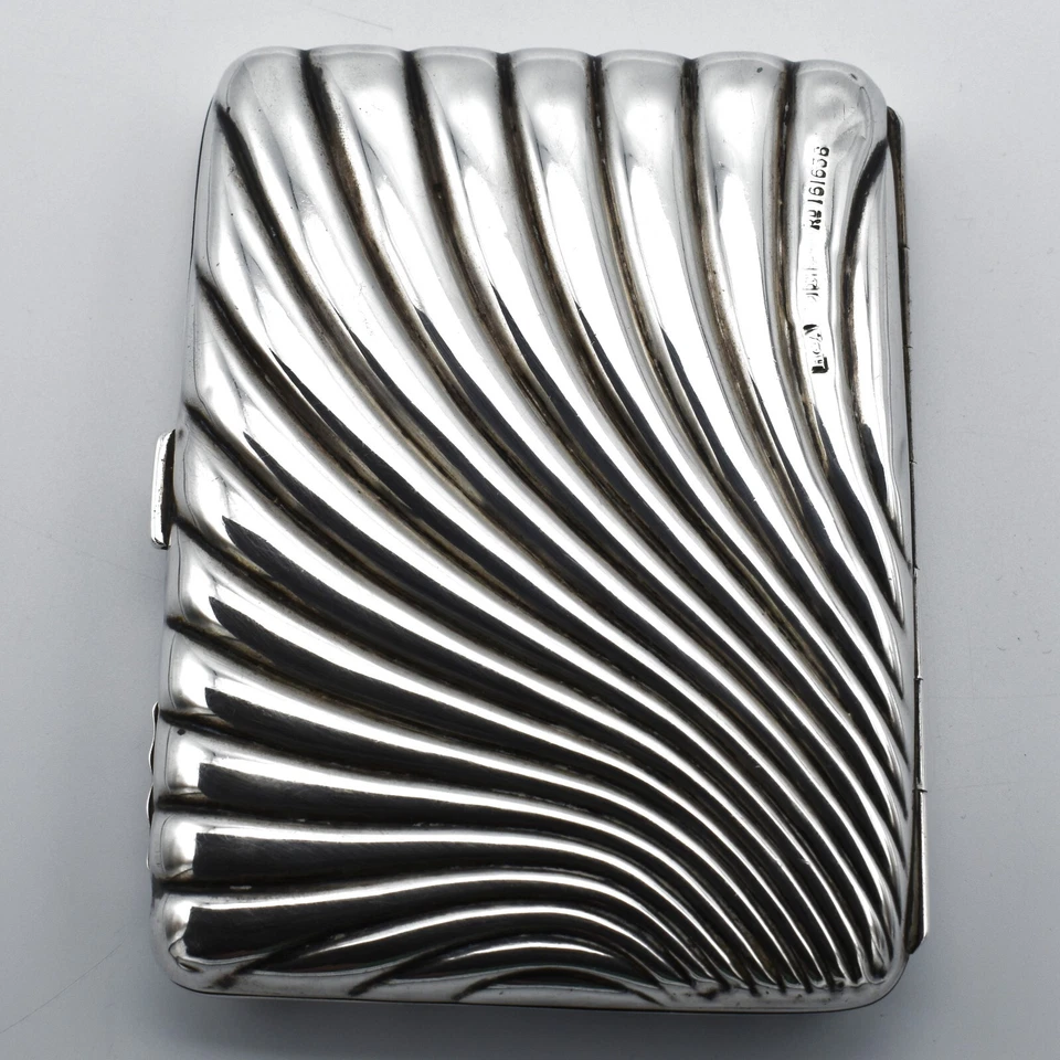 Estuche para tarjetas victoriano de plata maciza Aide De Memoir 1893 Sunbrust Gadrooned Foto 2 de 4