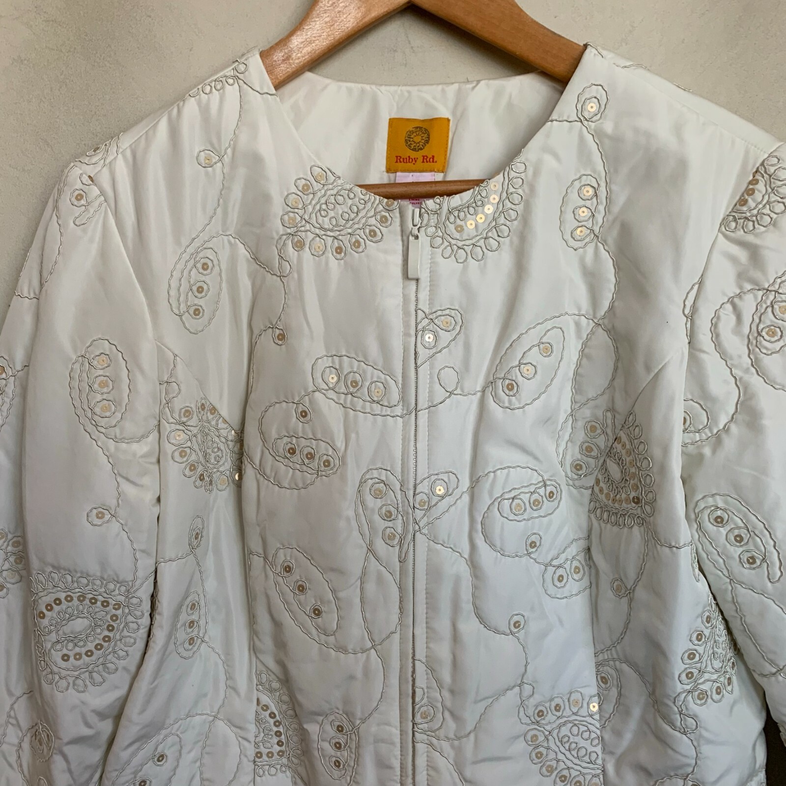 Ruby Rd. Womens Puff Jacket Beige Embroidered Seq… - image 4