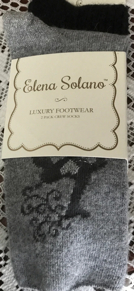Women Elena Solano Luxury Crew Socks Angora Blend - 2 Pairs Gray/Black Deer New - Image 4 of 4