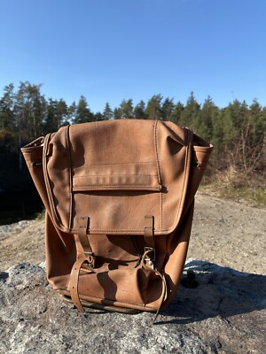 Vintage Beckmann Norway Leather Backpack Brown Metal Frame Bucket Knapsack