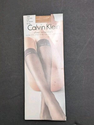 Calvin Klein Matte Ultra Sheer Knee High with Comfort Top One Size Buff BNIP NEW