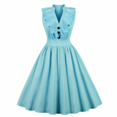 Womens Button Vintage 50s 60s Style Rockabilly Evening Prom Dress Plus Size  | eBay