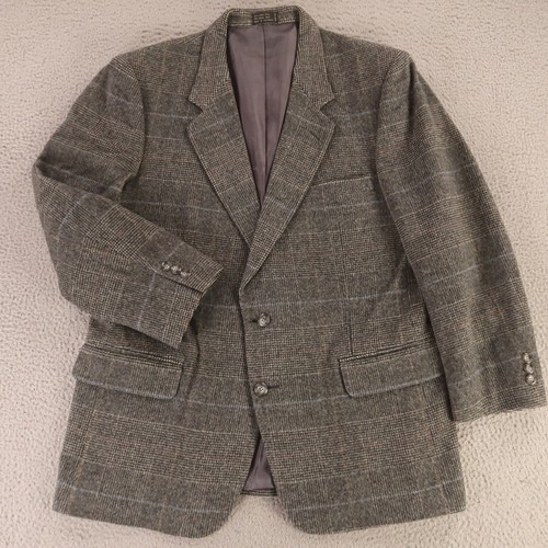 Vintage Tweed Sakko L grau Prince of Wales Karo Lammwolle Kamelhaar Blazer 44R