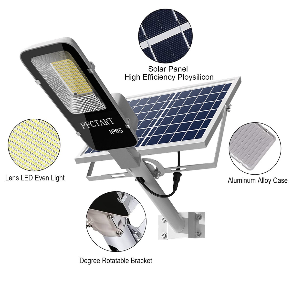 PFCTART 2000W LED Solar Street Light Outdoor – IP67 Dusk-to-Dawn With Remote, Black - View #2