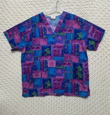 Peaches Scrubs Top Womens Large Multicolor Pockets Technical Medical