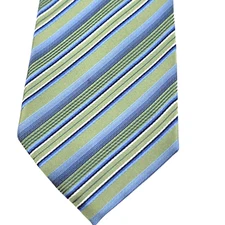 GEOFFREY BEENE Tie Men's Silk Necktie Green Blue Striped Handmade 60" x 3.5"
