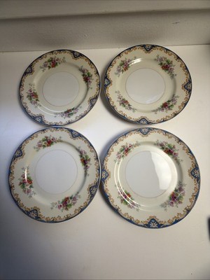 Vintage Express China Made In Japan Set Of 4 Salad 7  Plates Floral Blue Tim