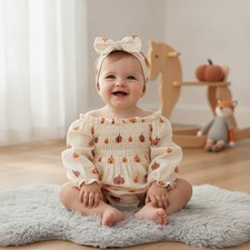 Charming Pumpkin-Themed Infant Romper Jumpsuit for 6-12 - Fall Collection