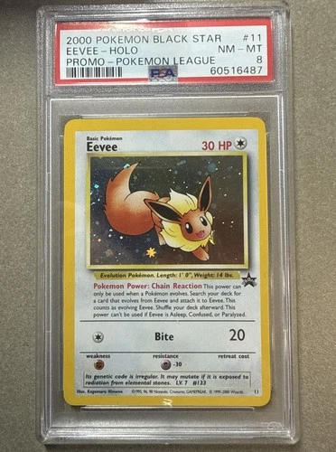 PSA 8 NEAR MINT: 2000 Eevee 11/53 Wotc Promo Holo Pokemon League Black Star