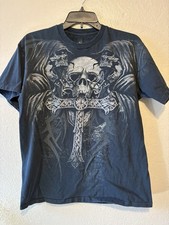 MMA Elite Skull Cross Grim Reaper Graphic Tee Men's M Black Streetwear Y2K