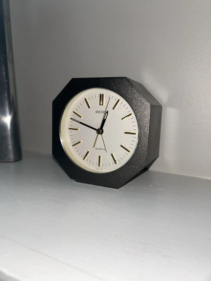 Vintage 1980s Seiko Octagon Metal Gray Quartz Alarm Desk Clock - QP022K - READ - Image 2 of 4