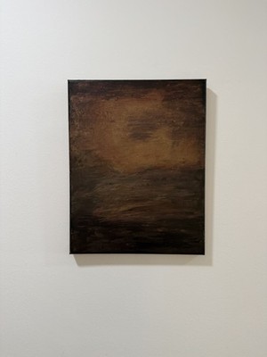 Original Abstract Painting 11x14 Signed Moody Landscape Brown Ochre