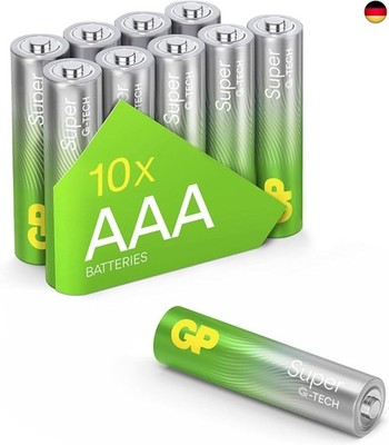 GP Batterien AAA 1,5V Super Alkaline Longlife mit Neuer G-TECH Technologie | 10