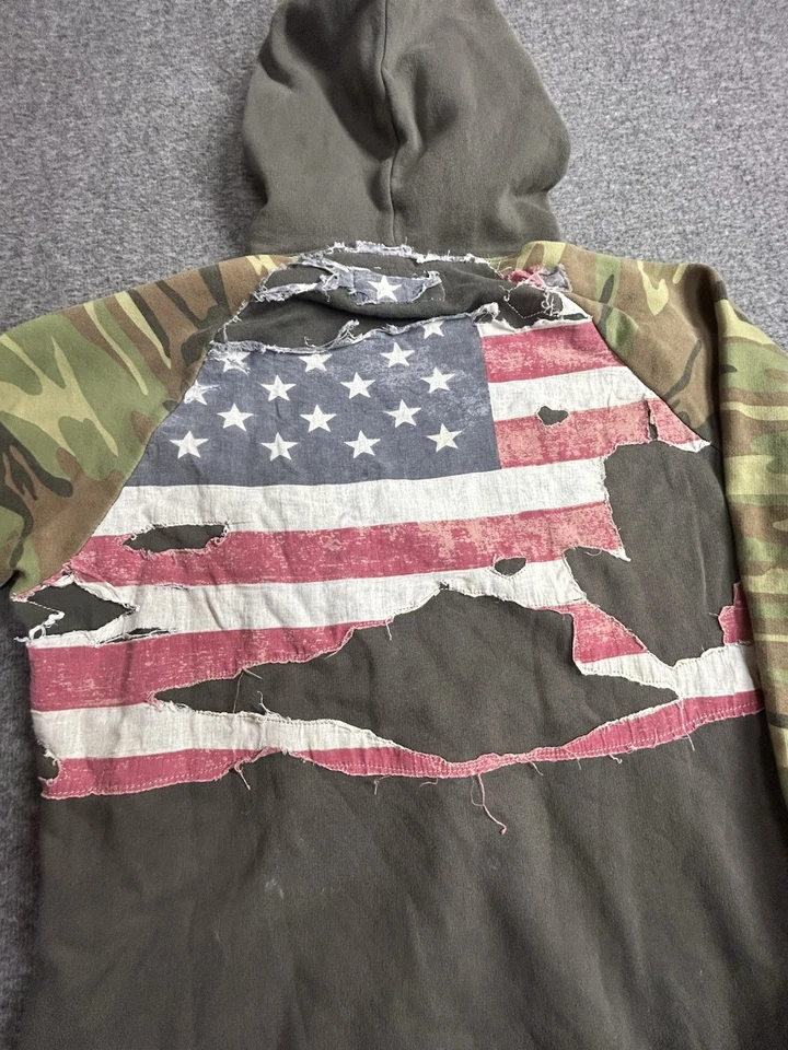 Denim & Supply Ralph Lauren Sudadera con Capucha Para Hombre Mediana Verde Camuflaje Bandera Americana Grunge Foto 2 de 4