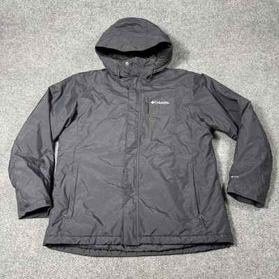 Columbia Jacket Mens Large Black Omni-Tech Hooded Insulated Parka Ski Winter