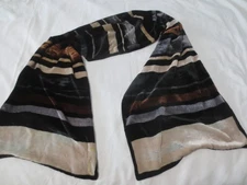 Kenneth Cole Stripe Long Scarf Rayon Silk Velvet Burnout  64" long
