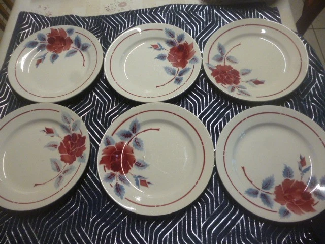 Lot De 6 Assiettes Plates Moulin Des Loups ORCHIE A. Renoir - Diamètre 19 Cm - Bon état