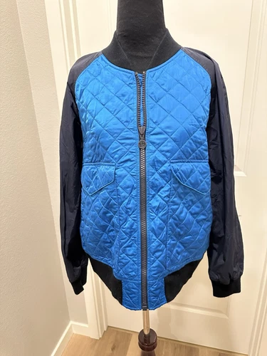 Giacca da pista trapuntata blu leggera sportiva Tory Burch piccola retrò