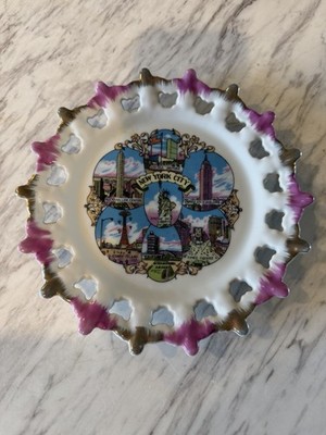 Vintage New York City Souvenir Plate Pierced Rim Statue of Liberty Empire State 