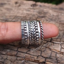 925 Sterling Silver Stacking Rings Set: Beaded, Twisted, Dotted, Thin All Size