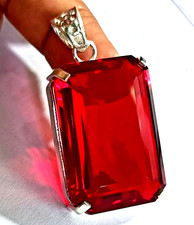 Mozambique Garnet Gemstone Handmade 925 Sterling Silver Jewelry Pendant 2.0"