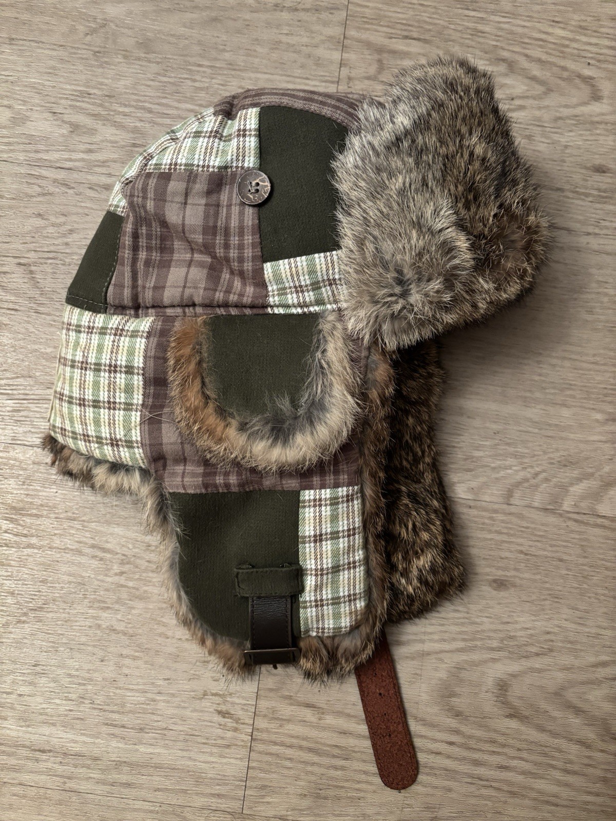 Mad Bomber Men’s Size Medium Patchwork Rabbit Fur… - image 1