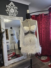 Stretch Velvet Mini Dress With Feathers Hem