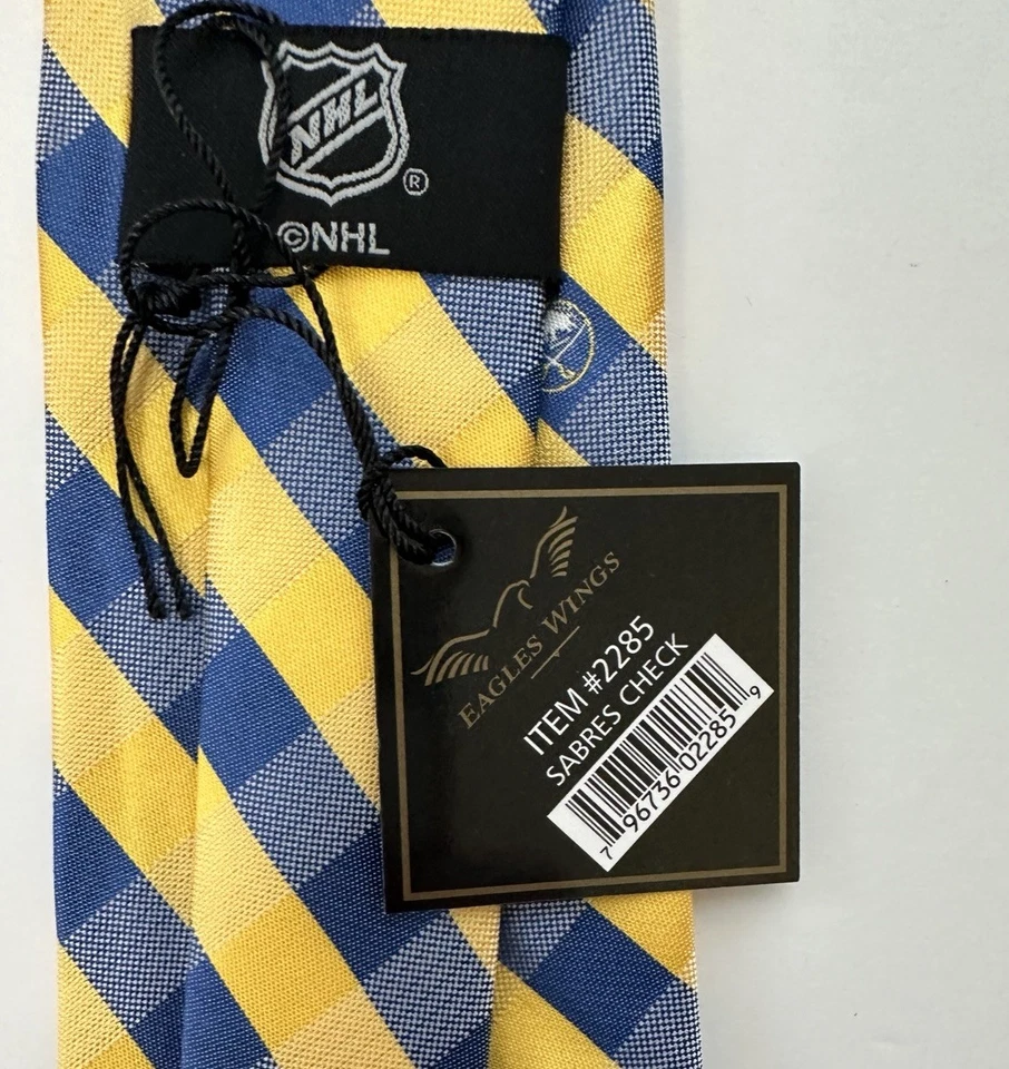 NWT Buffalo Sabres Woven Poly Check Tie Yellow/Blue NHL - Image 4 of 4