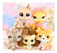 5Pc mini pet+Accessories Collie Dog Shorthair Cat Kitten Figure for Kid LPS Toy