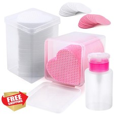 400 Nail Cotton Pads Pump Dispenser Lash Glue Wipes Pink White