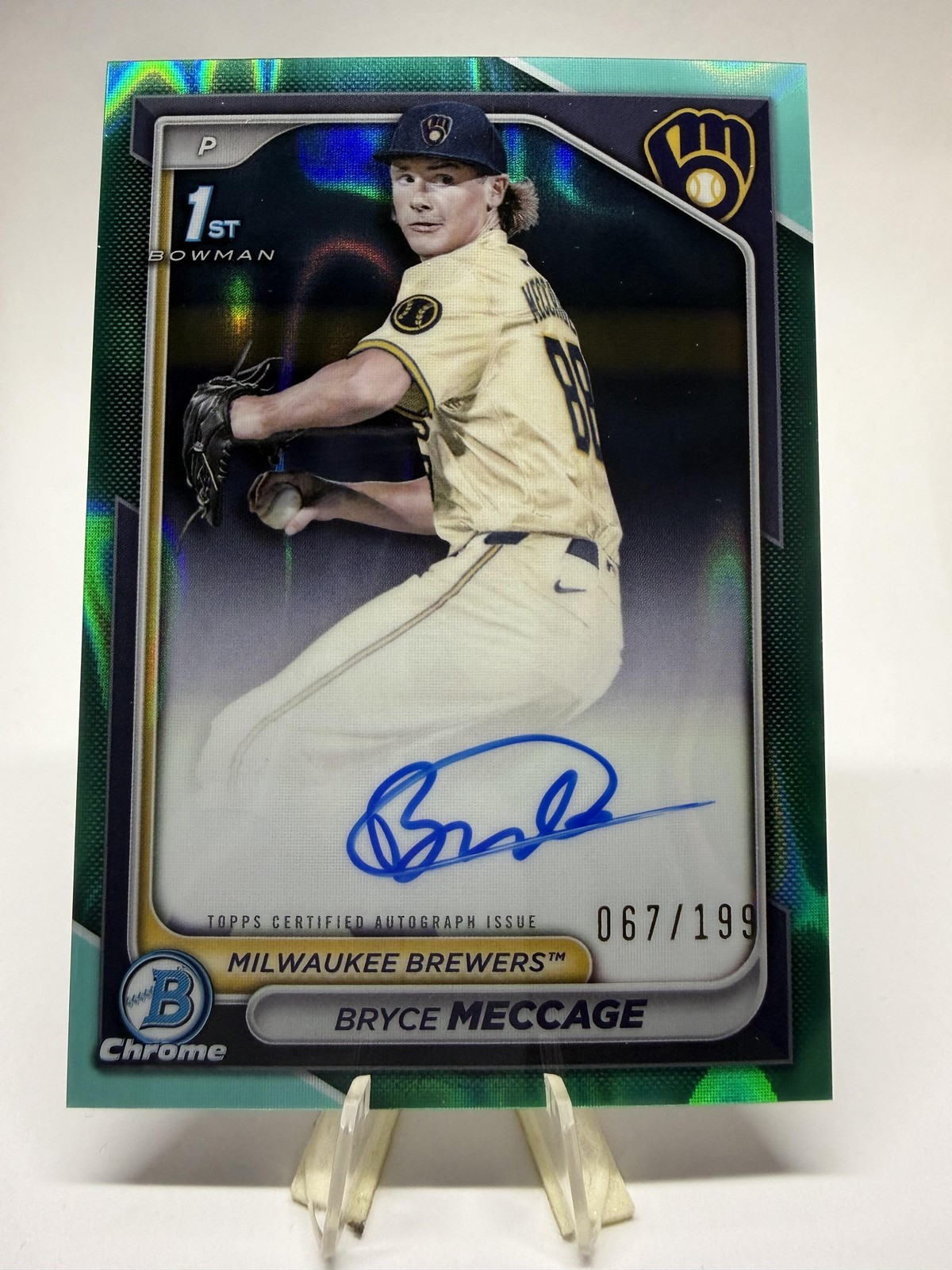 2024 Bowman Draft #CPA-BME Bryce Meccage Chrome Auto Aqua Lava #/199 SN,AU