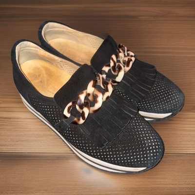 Softwaves Cassie Slip On Platform Sneakers Suede Black Arch Support Size 39 8.5