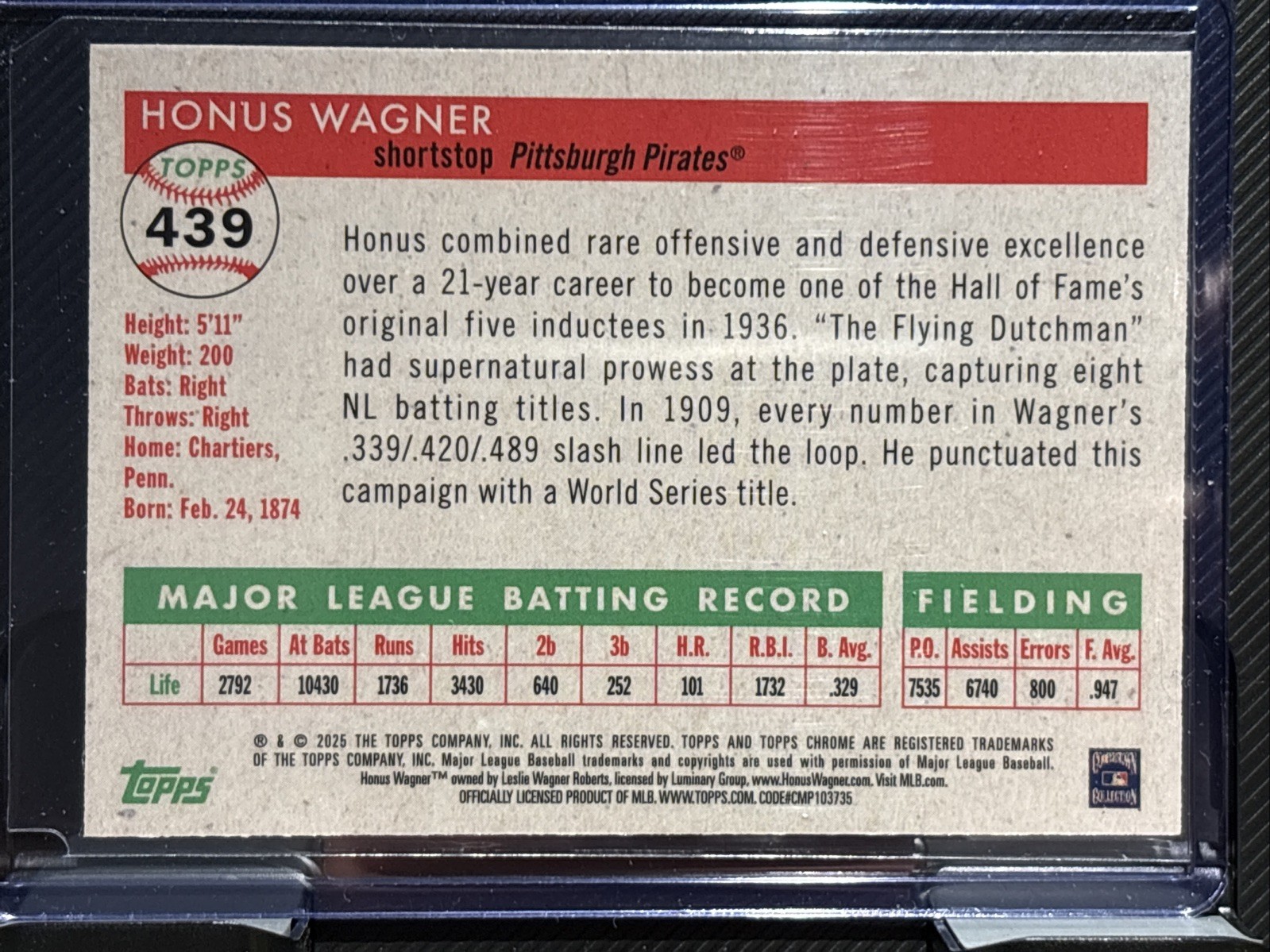 2025 Topps Chrome Platinum Anniversary Honus Wagner Vibrations Refractor # /250 view 2