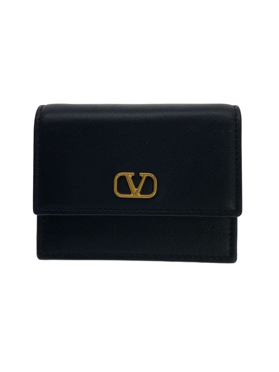 VALENTINO Logo Card Case Leather Black Men's