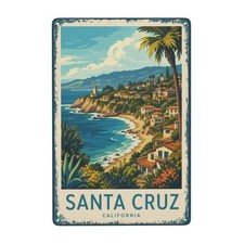 Metal Santa Cruz California Wall Decor Sign with Coastal Landscape 8*12 Inch
