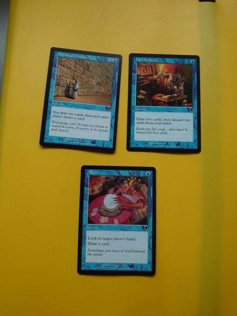 Blue Odyssey x3. Careful Study, Peek & Words of Wisdom Magic the Gathering Cards