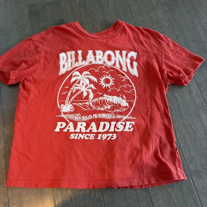 Red Billabong T-shirt, Visions Of Paradise 1973, Women’s Small