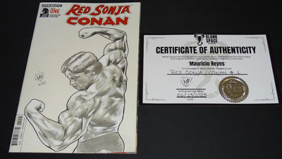 RED SONJA /CONAN #1 SKETCH  (2015.DYNAMITE/DARK HORSE) Arnold Schwarzenegger ART