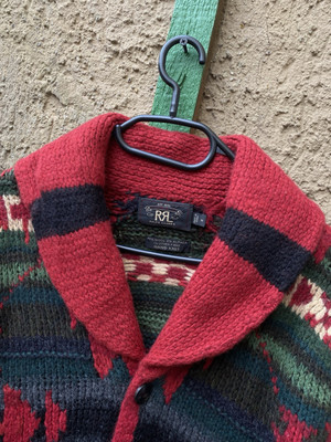 RRL Ralph Lauren DOUBLE Hand Knit Wool Shalw Collar Cardigan Aztec