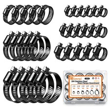 32 Pcs Black Hose Clamps Assortment Kit 142 6-51mm Hose Clamps Stainless
