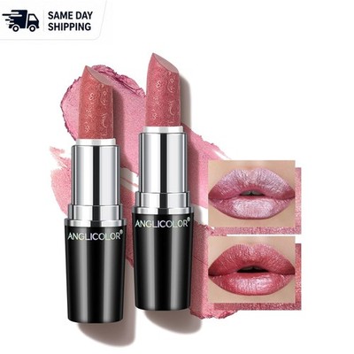 Hydrating 2pcs Metallic Lipstick - Full Coverage Lip Color with Sparkles