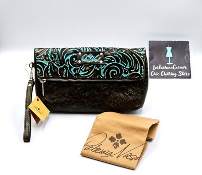 NWT Patricia Nash Women's Turquoise Brown Leather Clutch/Fold Over Wallet 2417