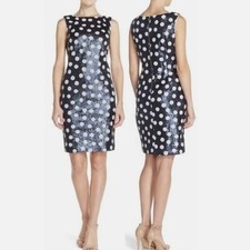 Maia Sequin Shift Dress Navy Blue White Polka Dot Sleeveless Size 10