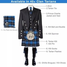 Men's 12 Pieces Kilt Outfit Highland Wedding Kilt Outfit Available in 40+ Tartan